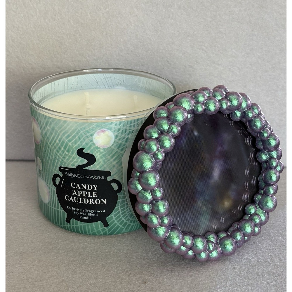 Bath & Body Works Candy Apple Cauldron 3-Wick Candle Iridescent Bubble Lid NEW